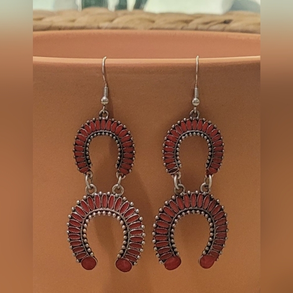 Jewelry - Western Red Squash Blossom Dangle Earrings New